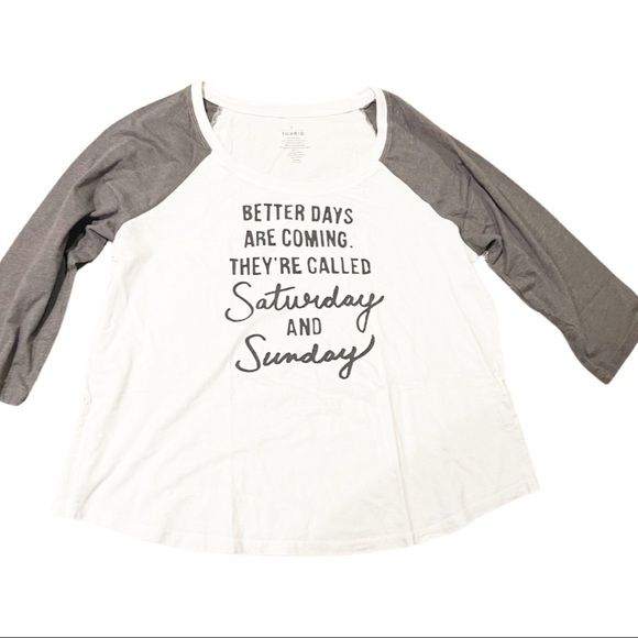 torrid Tops - Torrid white and grey baseball tee style 3/4 length sleeve graphic top shirt